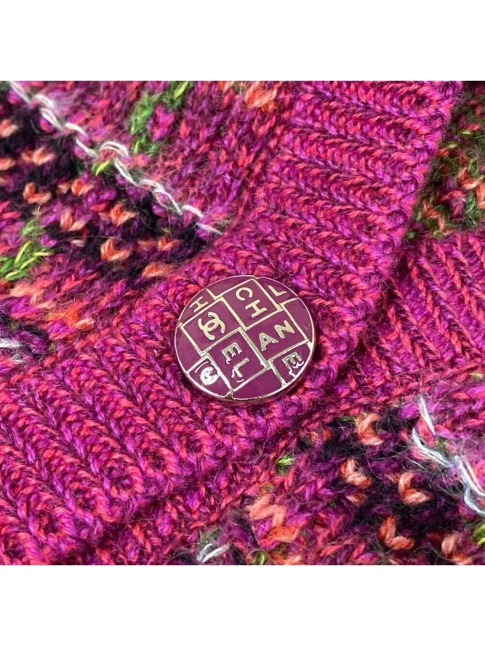 Chanel Cardigan 38 M Pink Long Sleeve Plaid Cashmere